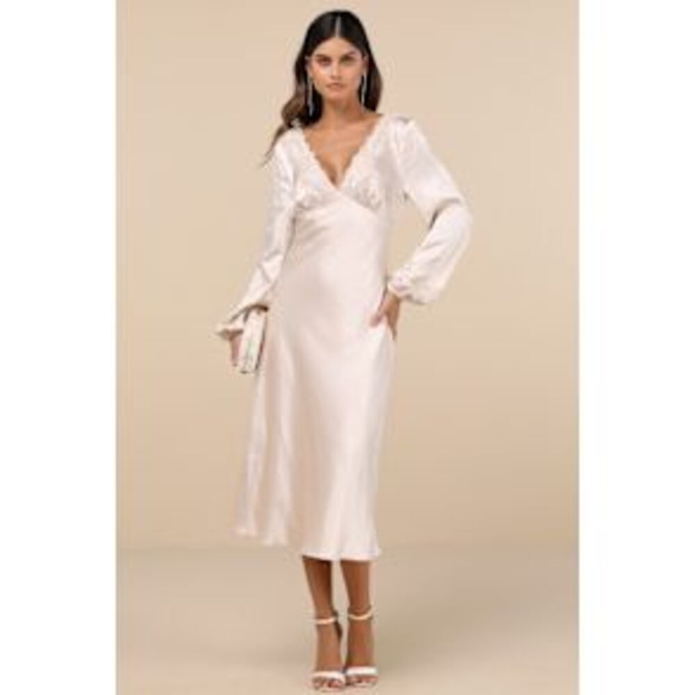 Lulu's Elegant Cream Satin Dress